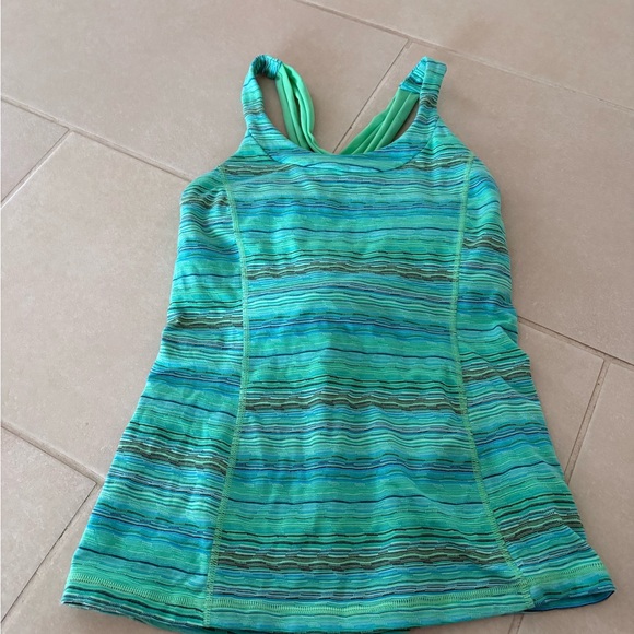 Lululemon Power Y Tank Top Size 6 - Teal Mint Green Striped Space Dye - Picture 1 of 5
